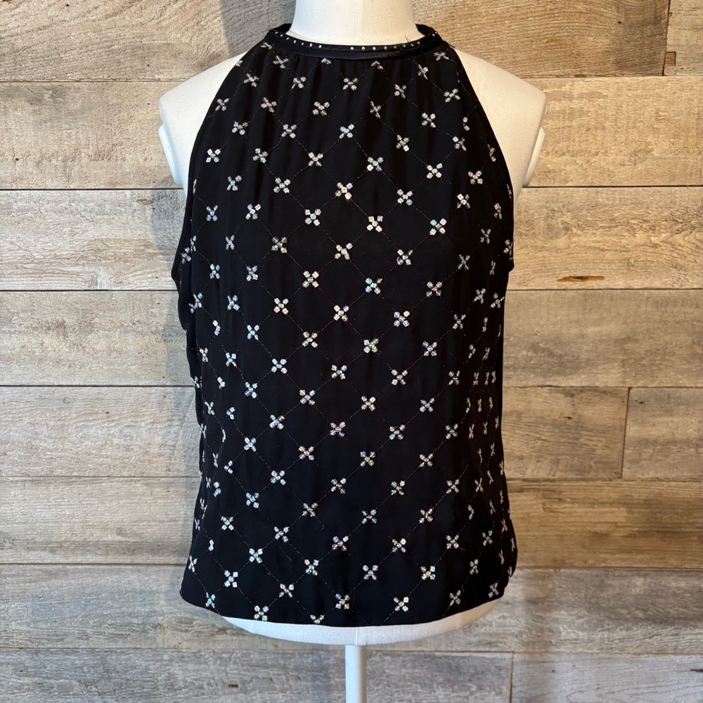 Vintage Saint Nouvaro women's black embellished sleeveless blouse